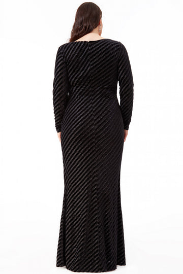 PLUS SIZE VELVET STRIPE MAXI DRESS